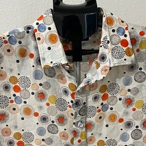 PostMarc Mid Century Modern MCM Circle Dot Cotton Silk SS Shirt LARGE